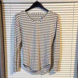 lululemon athletica Navy and White Striped Long Sleeve Tee